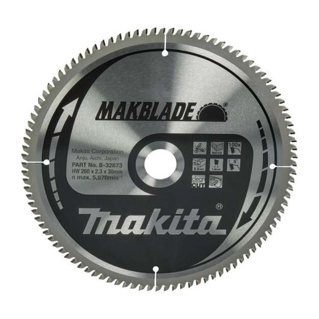 Medžio pjovimo diskas MAKITA 260x30x2,3mm 100T 5&deg;