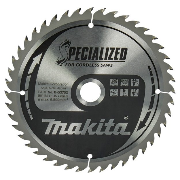 Pjovimo diskas medienai MAKITA 165x20x1,45mm 44T 23&deg;