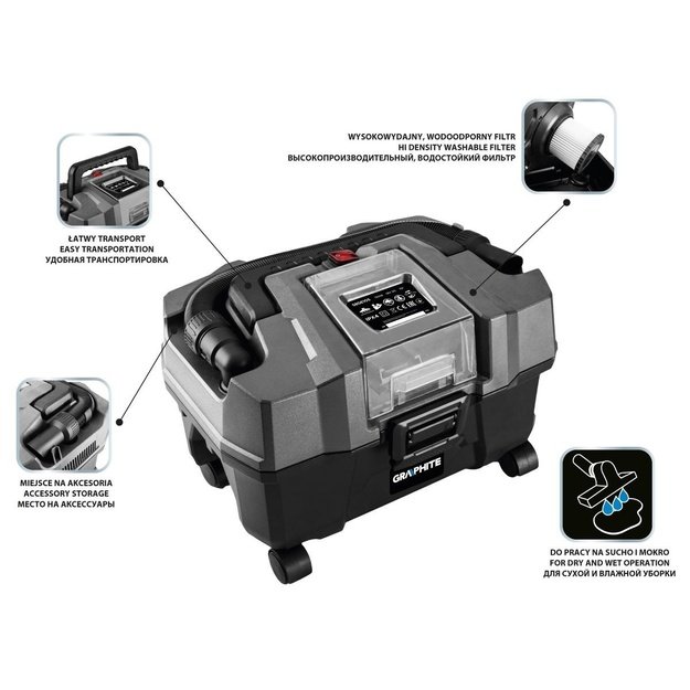Workshop vacuum cleaner Energy+ 18V, Li-Ion, 10 L, without battery