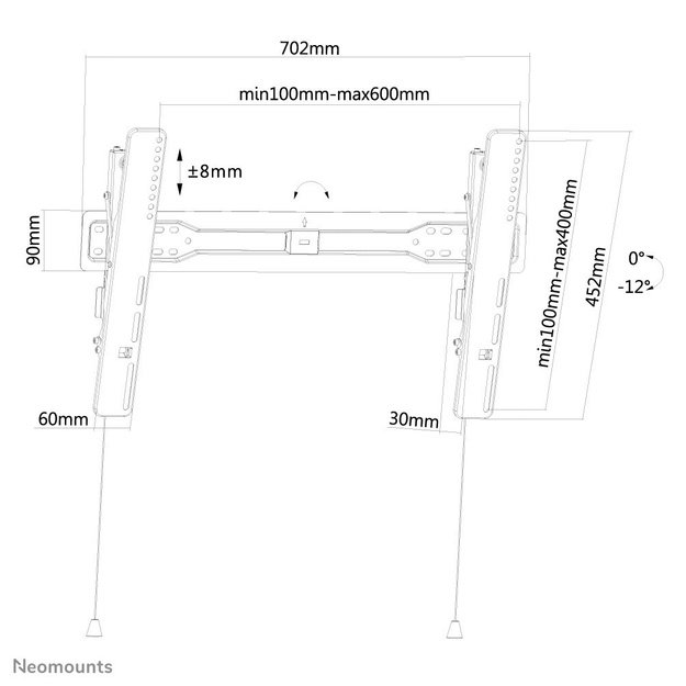 Neomounts LED-W650BLACK TV mount wall 37-75  - tiltable