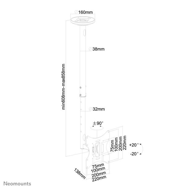Neomounts FPMA-C060BLACK Monitor/TV mount ceiling 10-40  - h 60-85 cm