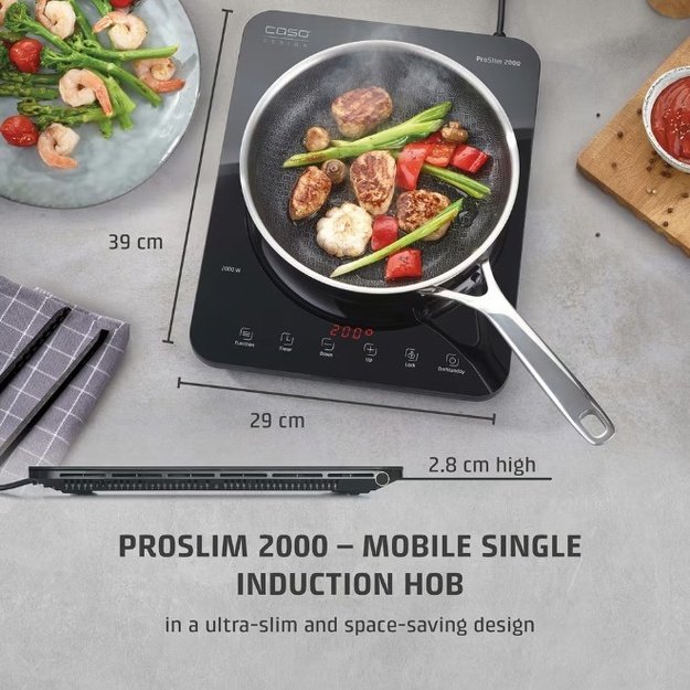 Mini indukcinė kaitlentė Caso ProSlim 2000, 02236, 29 cm, juoda
