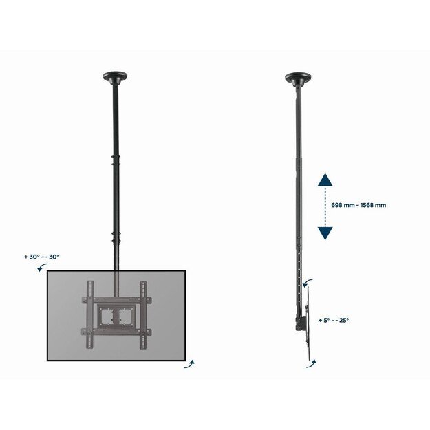 Gembird CM-70ST-01 Full motion TV ceiling mount, 32  - 70 , 50kg 6