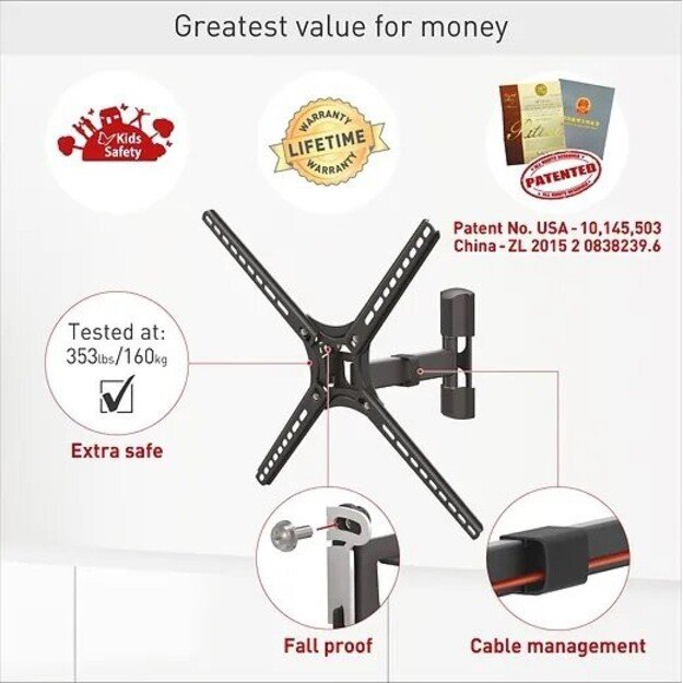 BARKAN BM331 13 -65  TV, 3 lankstų, sieninis, juodas 2