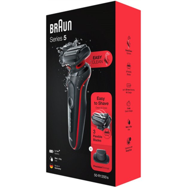 Braun | Shaver | 51-R1200s | Operating time (max) 50 min | Wet & Dry | Black/Red 1