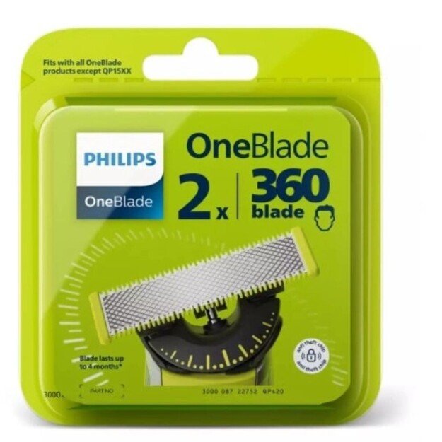 Philips | OneBlade Replacement blade, 2 pcs | QP420/50 | Black/Green