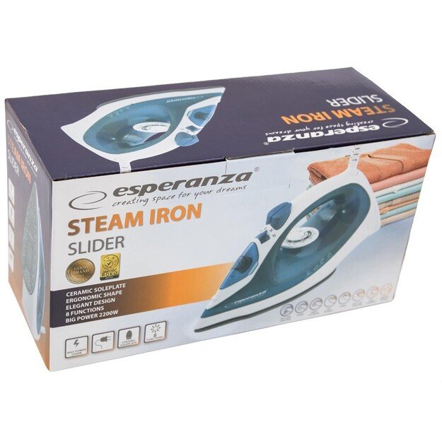 Iron steam Esperanza Ceramic EHI002 (2200W, blue color)