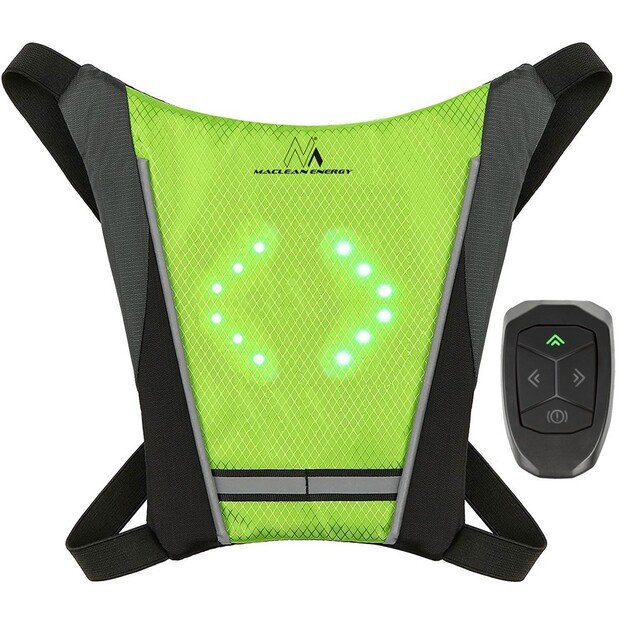 Maclean MCE420 High Visibility Vest Backpack Safety LED Indicator Light USB Rechargeable Remote Control Adjustable Direction