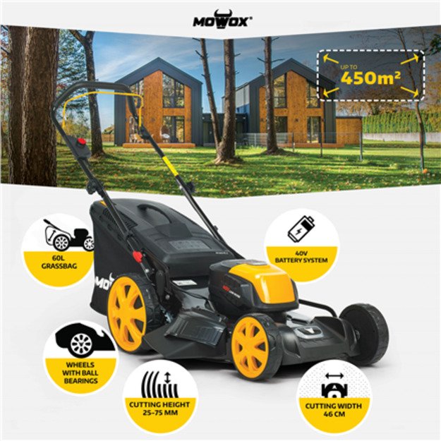 MoWox | 40V Comfort Series Cordless Lawnmower | EM 4640 PX-Li | 4000 mAh | Battery and Charger included
