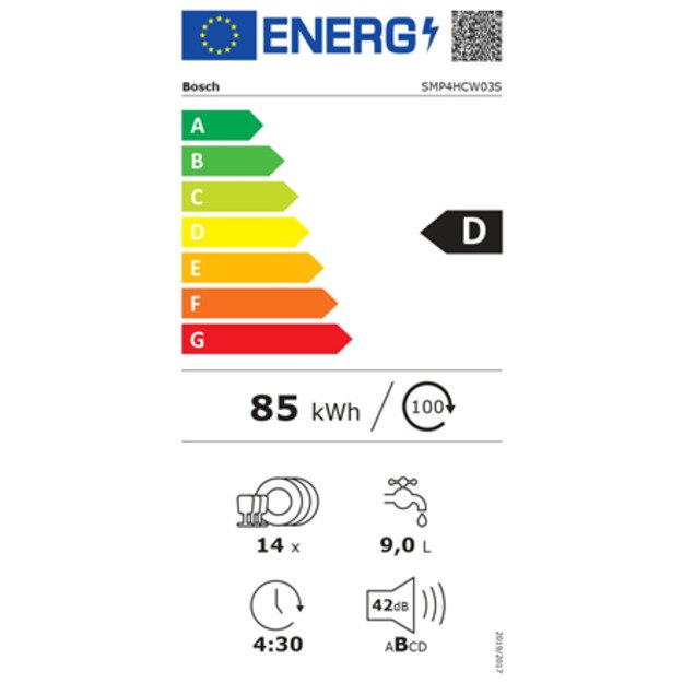 Bosch | Dishwasher | SMP4HCW03S | Built-under | Width 60 cm | Number of place settings 14 | Number of programs 6 | Energy effici