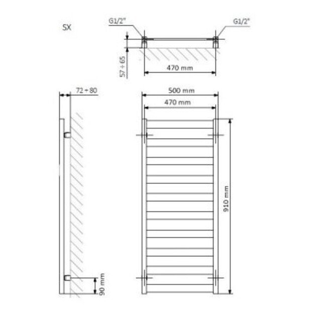 Elektrinis rankšluosčių džiovintuvas Terma Vivo 500 mm x 910 mm, baltas