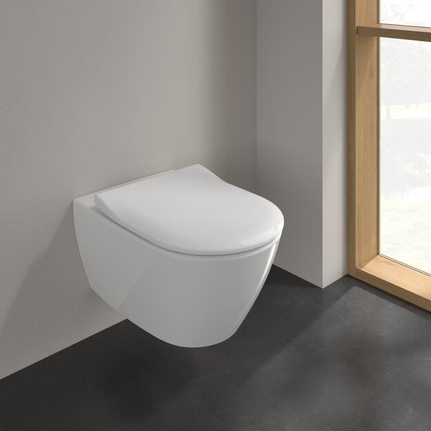 Pakabinamas klozetas Villeroy & Boch Subway 2 Direct Flush su slim Soft Close dangčiu ir CeramicPlus