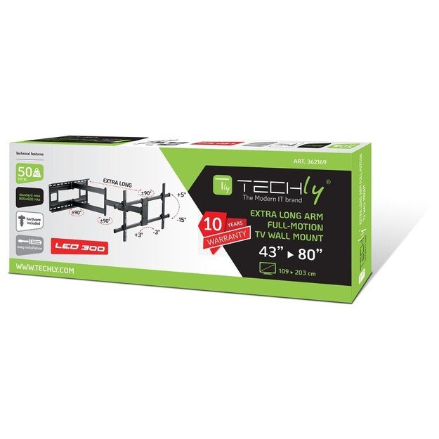 TECHLY Wall Bracket Extendable Arm up to 1015 mm for LCD 43-80inch Black