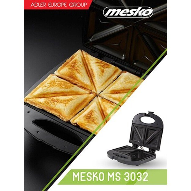 Mesko | Sandwich maker | MS 3032 | 750 W | Number of plates 1 | Number of pastry 2 | Black