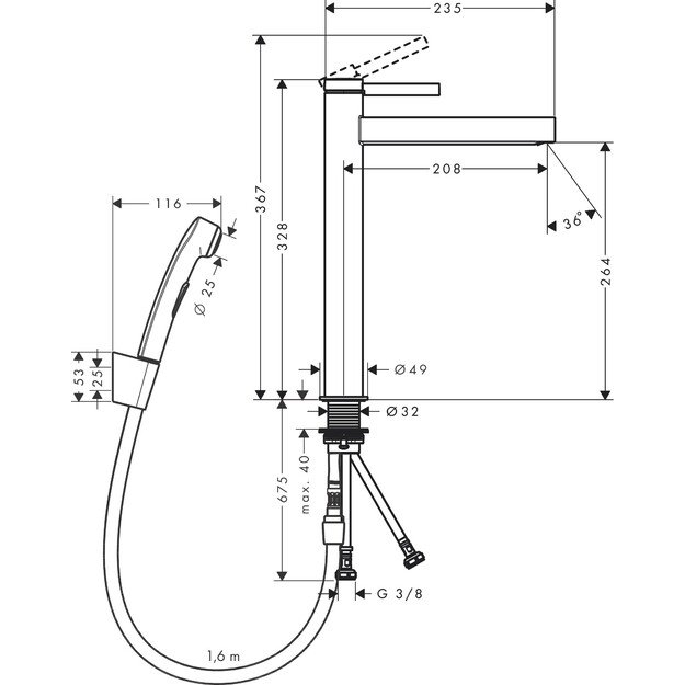 Praustuvo maišytuvas su bide dušeliu Hansgrohe Finoris 76220000, chromas