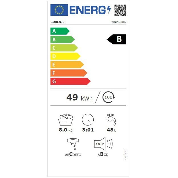 Gorenje | Washing Machine | WNPI82BS | Energy efficiency class B | Front loading | Washing capacity 8 kg | 1200 RPM | Depth 54.5