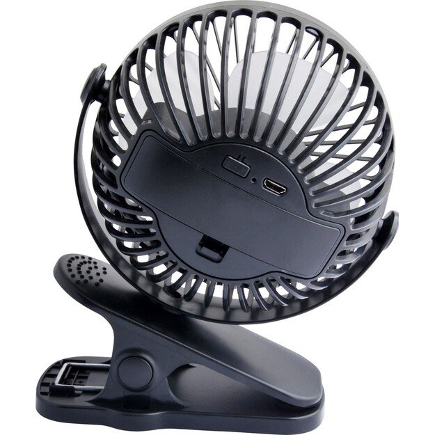 Desk fan with clip 10cm USB+battery black