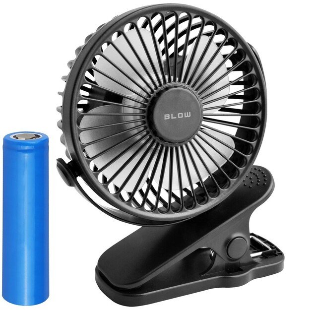 Desk fan with clip 10cm USB+battery black