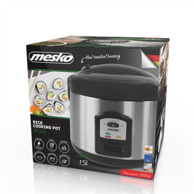 Mesko | Rice cooker | MS 6411 | 1000 W | 1.5 L | Black/Stainless steel