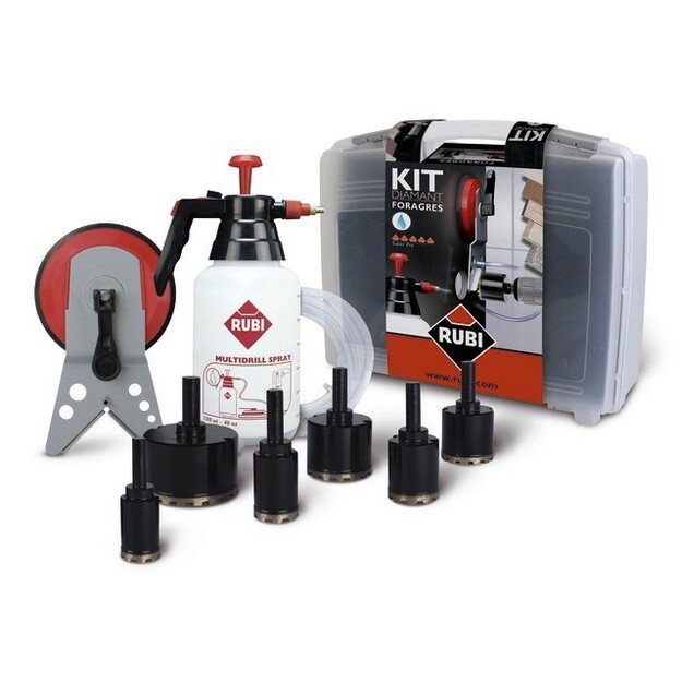 RUBI FORAGRES WET DRILLING SET 20, 28, 35, 43, 50, 65 mm + GUIDE BAR + HYDRONETTER