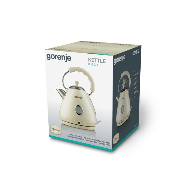 Gorenje | K17CLI | Standard | 2200 W | 1.7 L | Plastic/ metal | 360° rotational base | Cream