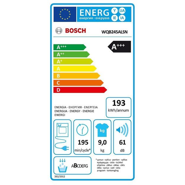 Bosch | Dryer Machine with Heat Pump | WQB245ALSN | Energy efficiency class A+++ | Front loading | 9 kg | Condensation | LED | D