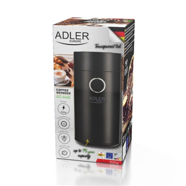 Adler | Coffee grinder | AD4446bs | 150 W | Coffee beans capacity 75 g | Lid safety switch | Black 1
