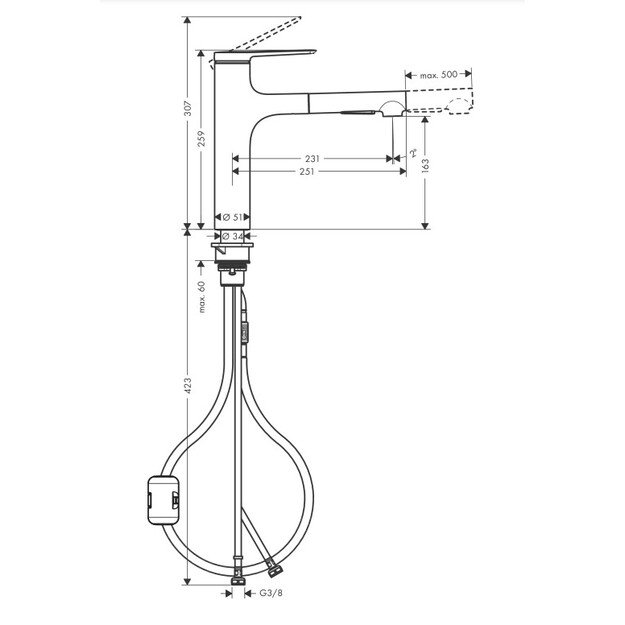 Plautuvės mai&scaron;ytuvas su i&scaron;traukiama žarna Hansgrohe Zesis M33, 74801000, chromo 5