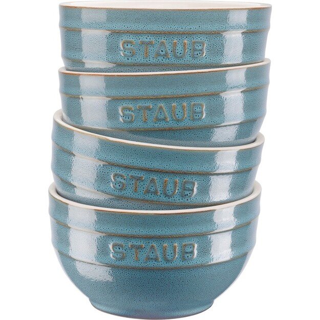 Set of 4 Staub round bowls - 14 cm, Antique turquoise