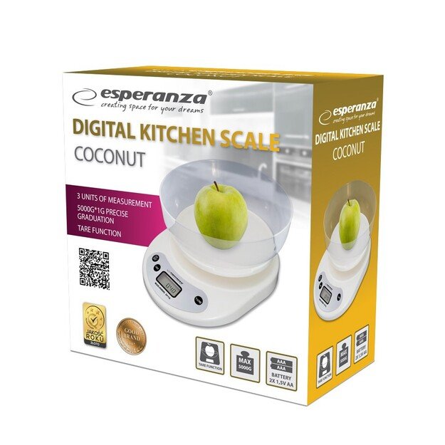 Esperanza EKS007 Kitchen scale with a bowl. White Electronic kitchen scale