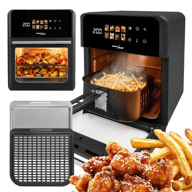 GreenBlue AIR FRYER Oil-Free Air Fryer, 1800W, 10L capacity, 8 programs, accessories, timer, GB950