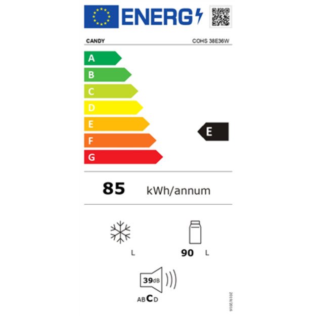 Candy | Refrigerator | COHS 38E36W | Energy efficiency class E | Free standing | Larder | Height 85 cm | Fridge net capacity 90 1