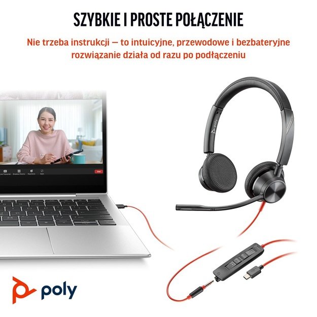 HP Poly Blackwire 3325 Stereo Microsoft Teams Certified USB-C Headset +3.5mm Plug +USB-C/A Adapter