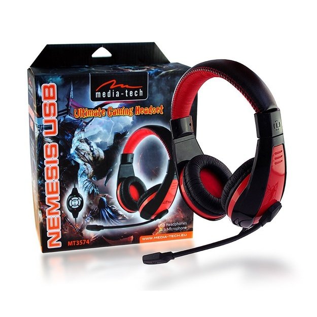 MEDIATECH MT3574 NEMESIS USB - Stereo USB headphones for gamers, cable remote control