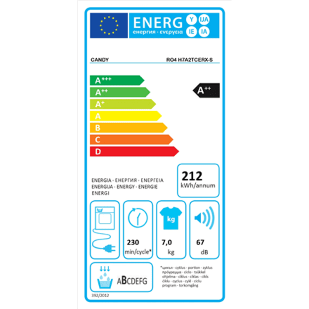 Candy | Dryer Machine | RO4 H7A2TCERX-S | Energy efficiency class E | Front loading | 7 kg | TFT | Depth 46.5 cm | Wi-Fi | Grey