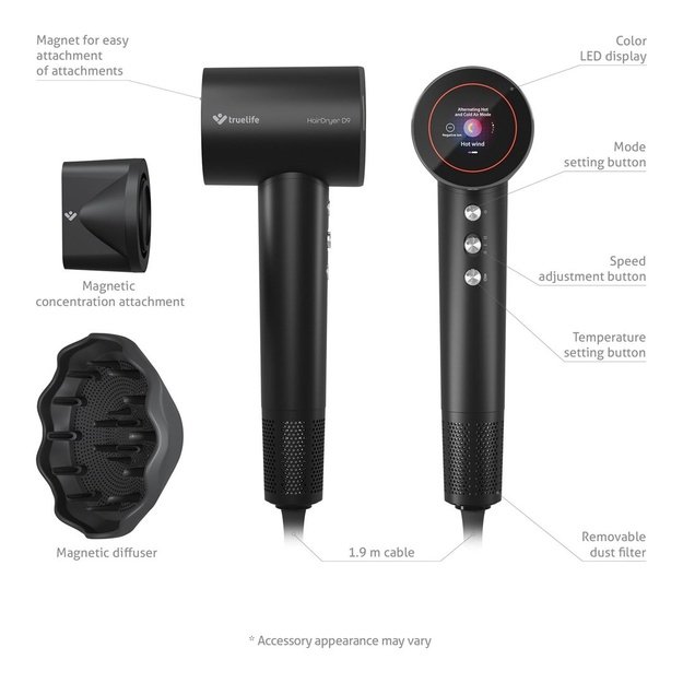 TrueLife HairDryer D9 hair dryer 1600 W Black