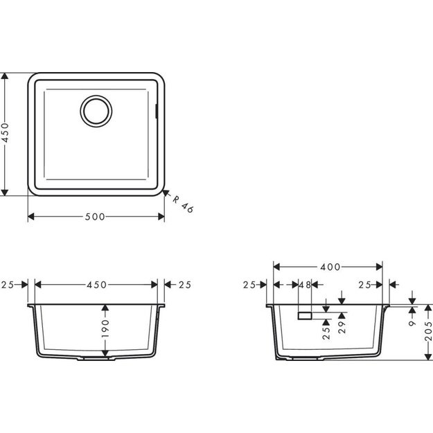 Po stalvir&scaron;iu montuojama plautuvė Hansgrohe S51 S510-U450, 43431380