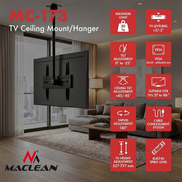 Maclean Ceiling Mount for TV, max. load 50 kg, 37&ndash;86 , max. VESA 600x400, MC-173
