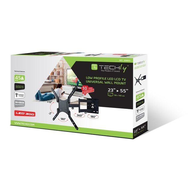 Techly 23-55 Universal LCD TV Wall Mount Bracket Black  ICA-PLB 136M