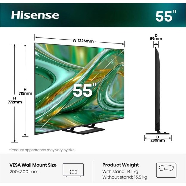 Hisense 55E89S TV 139.7 cm (55 ) 4K Ultra HD Smart TV Wi-Fi Grey 400 cd/m&sup2;