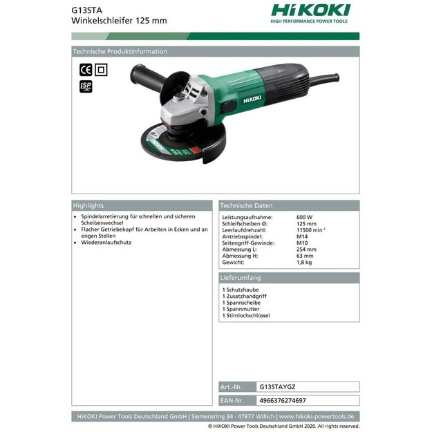 Kampinis &scaron;lifuoklis 600W 125mm G13STAYGZ