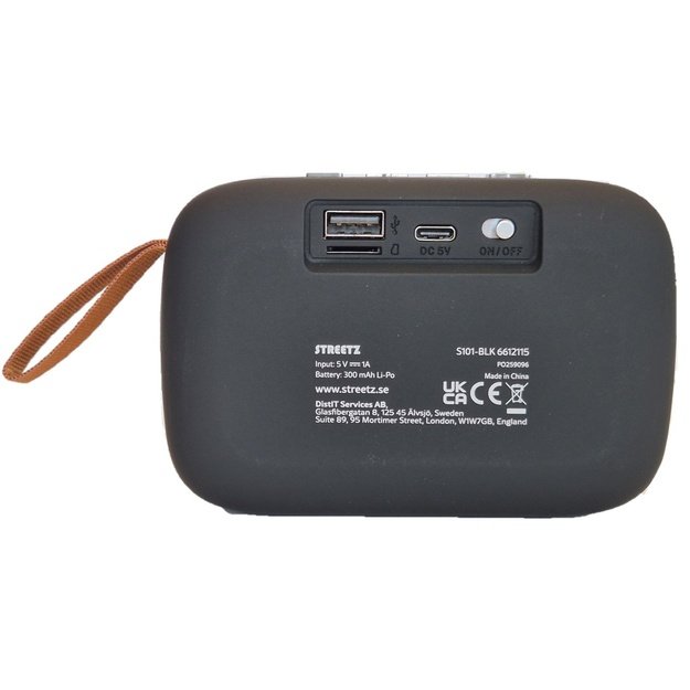 S101 ne&scaron;iojama Bluetooth kolonėlė STREETZ, USB/TF/FM, juoda / S101-BLK / 6612115