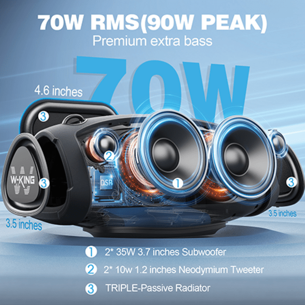 BLUETOOTH WIRELESS SPEAKER W-KING X10 70W BLACK