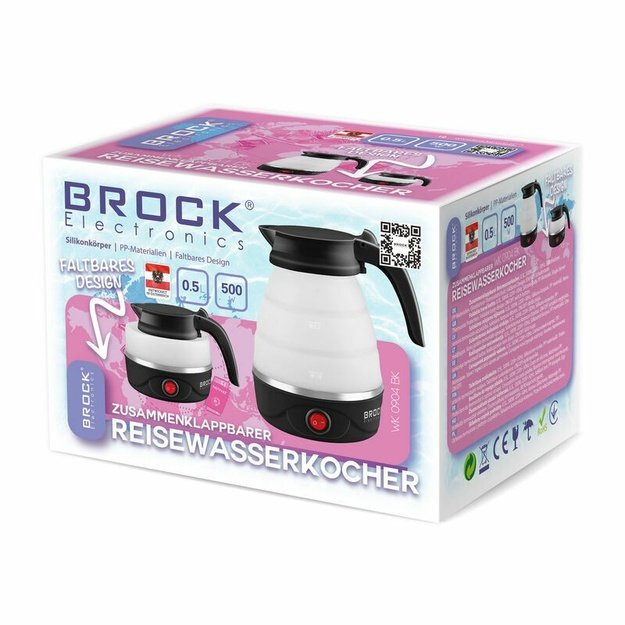 Brock WK 0904 BK Foldable Travel Kettle 0,5L 500W, Black/White