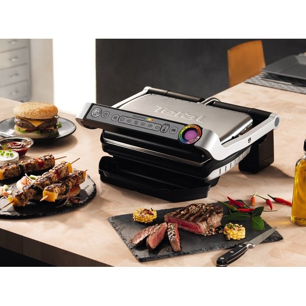 Electric grill Tefal OptiGrill GC712D34 ( Contact grill , 2000 W , Inox )