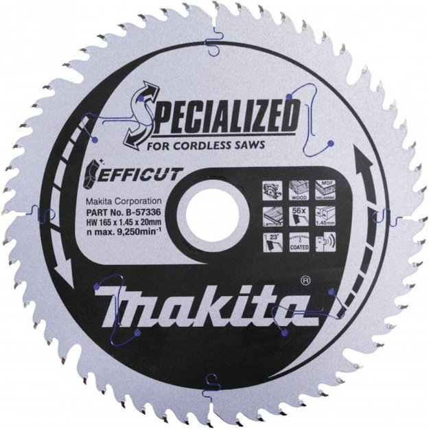Pjovimo diskas medienai MAKITA Efficut 165x1,45x20mm T56 23&deg;