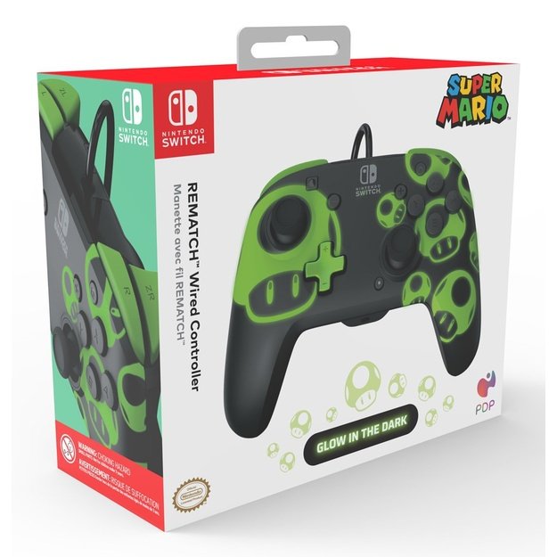 PDP Controller Rematch Wired 1Up Glow in the Dark     Switch