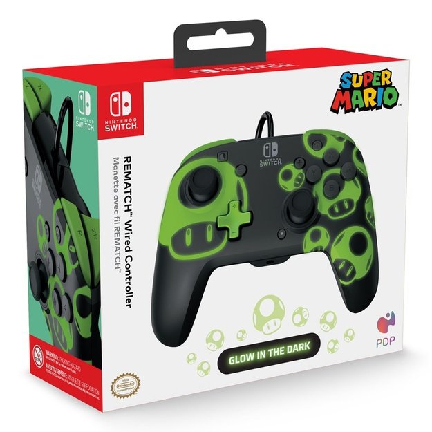 PDP Controller Rematch Wired 1Up Glow in the Dark     Switch