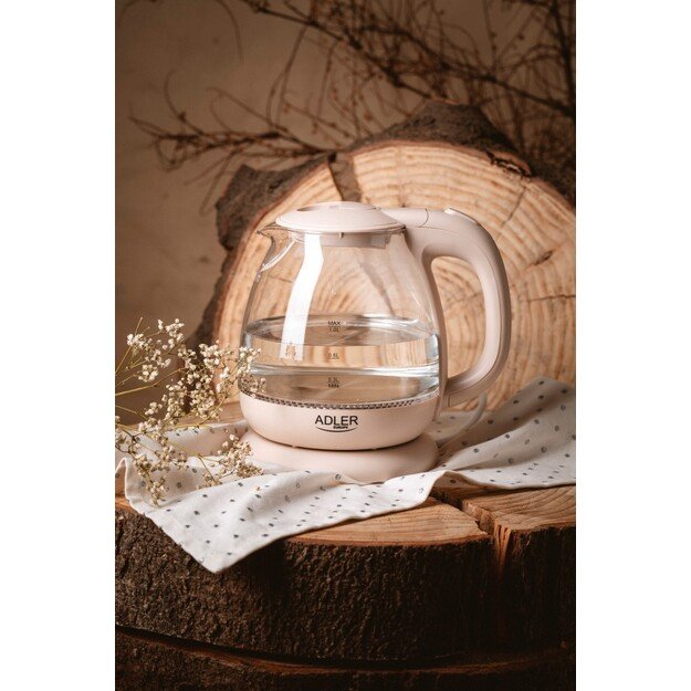 Adler | Kettle | AD 1283C | Electric | 900 W | 1 L | Glass/Stainless steel | 360&deg; rotational base | Cream 1
