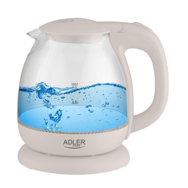 Adler | Kettle | AD 1283C | Electric | 900 W | 1 L | Glass/Stainless steel | 360&deg; rotational base | Cream